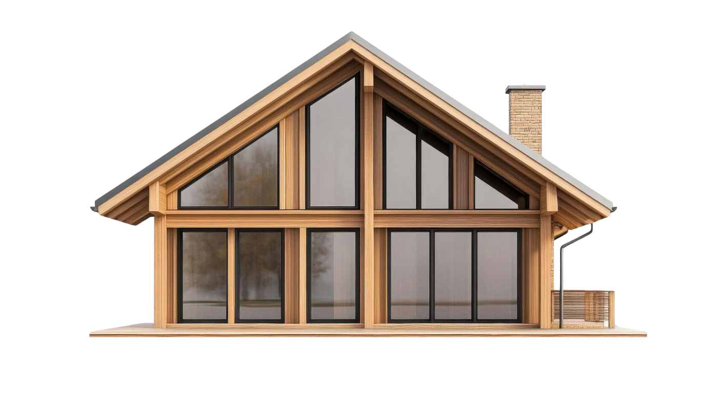 Fachada con grandes ventanales de carpintería en PVC para vivienda eficiente - Aluzenit